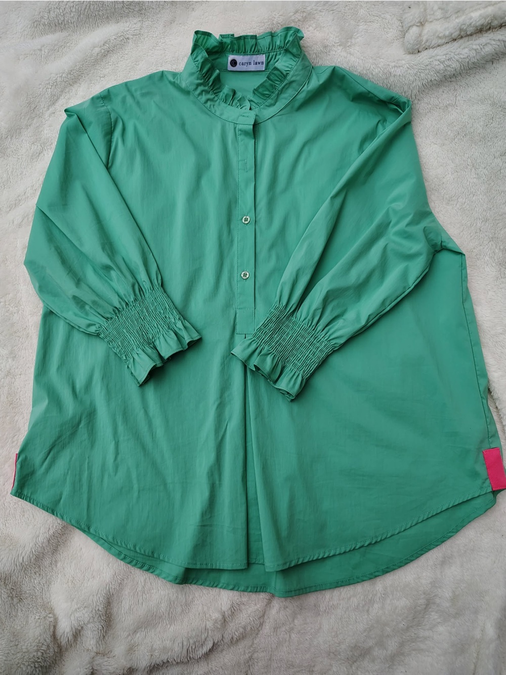 Caryn Lavigne Green Ruffle Collar Blouse